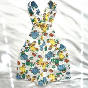 Vintage Buster Brown Bunnies Frogs Flowers Short Overalls 18M Baby Girl Made USA